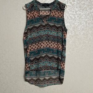 LDLA Boho Floral Paisley Pattern‎ Sleeveless Tunic Top Lightweight Blouse Sz M